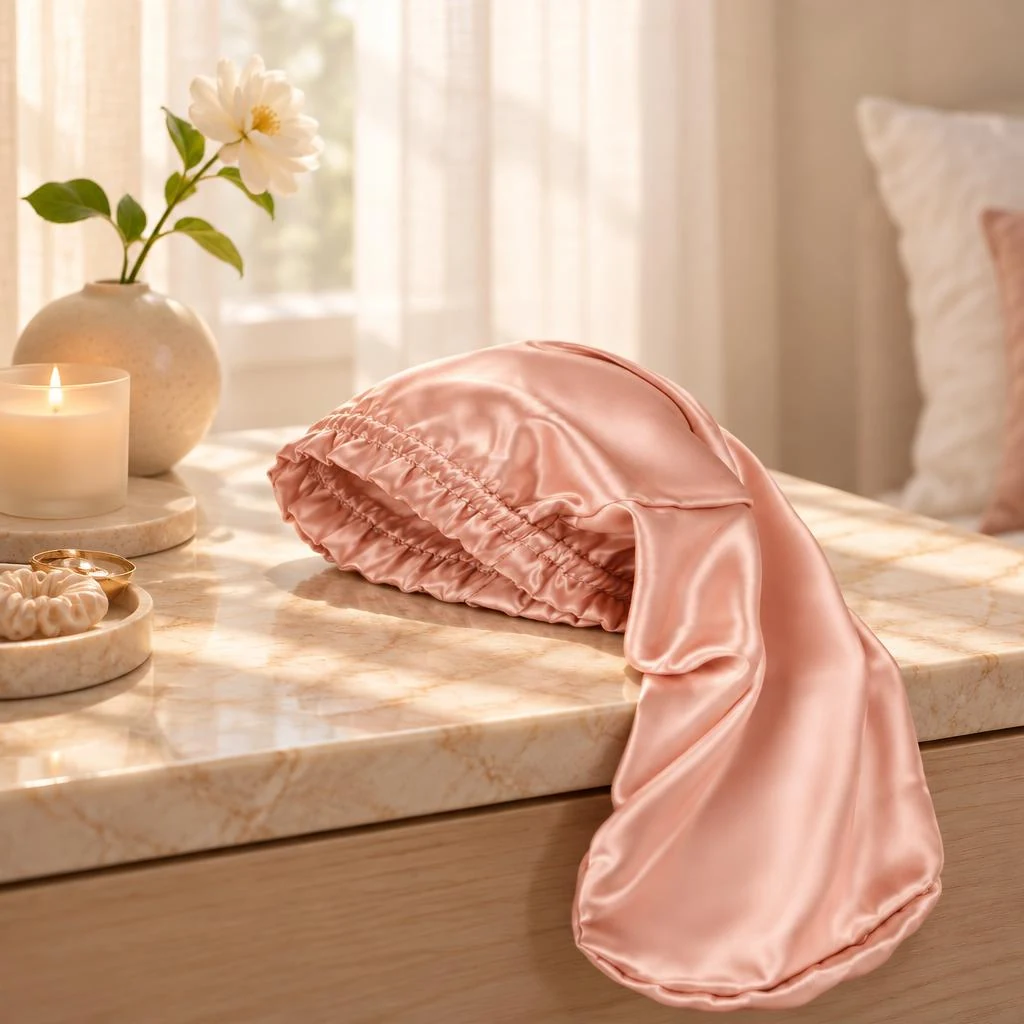 Bonnet en soie de mûrier pour cheveux longs et bouclés – Rose poudré - Lifestyle et soin délicat des cheveux