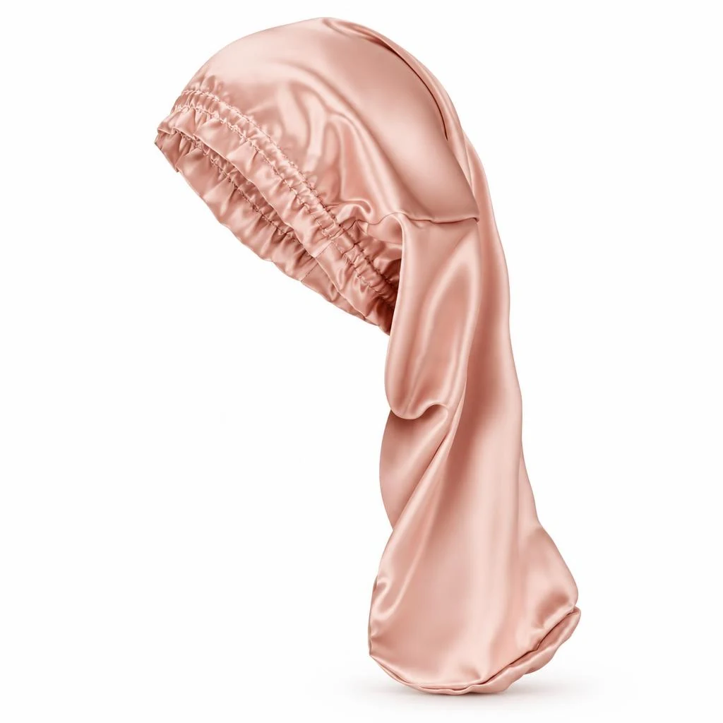 Bonnet en soie de mûrier pour cheveux longs et bouclés – Rose poudré