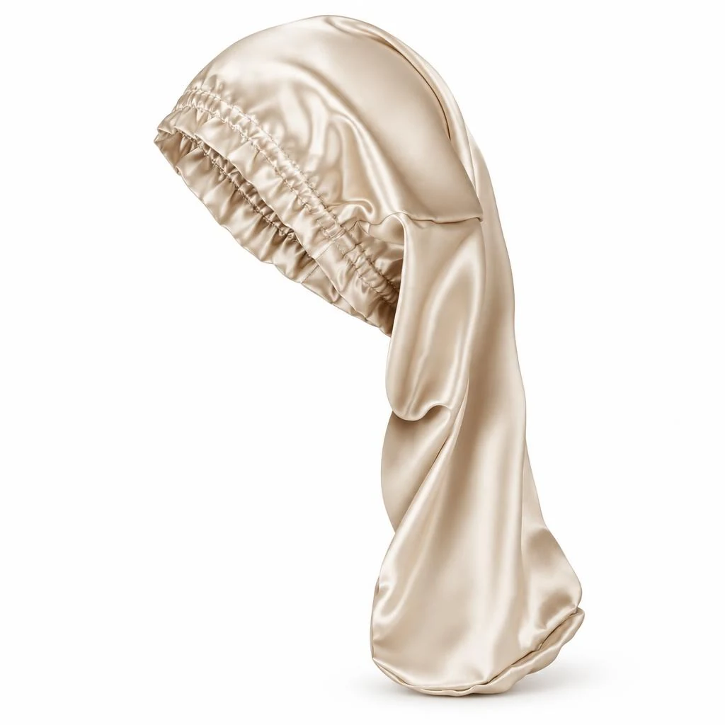 Bonnet en soie de mûrier pour cheveux longs et bouclés – Or champagne