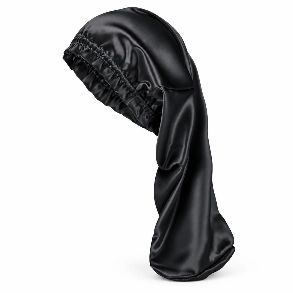 Bonnet en soie de mûrier pour cheveux longs et bouclés – Noir intense