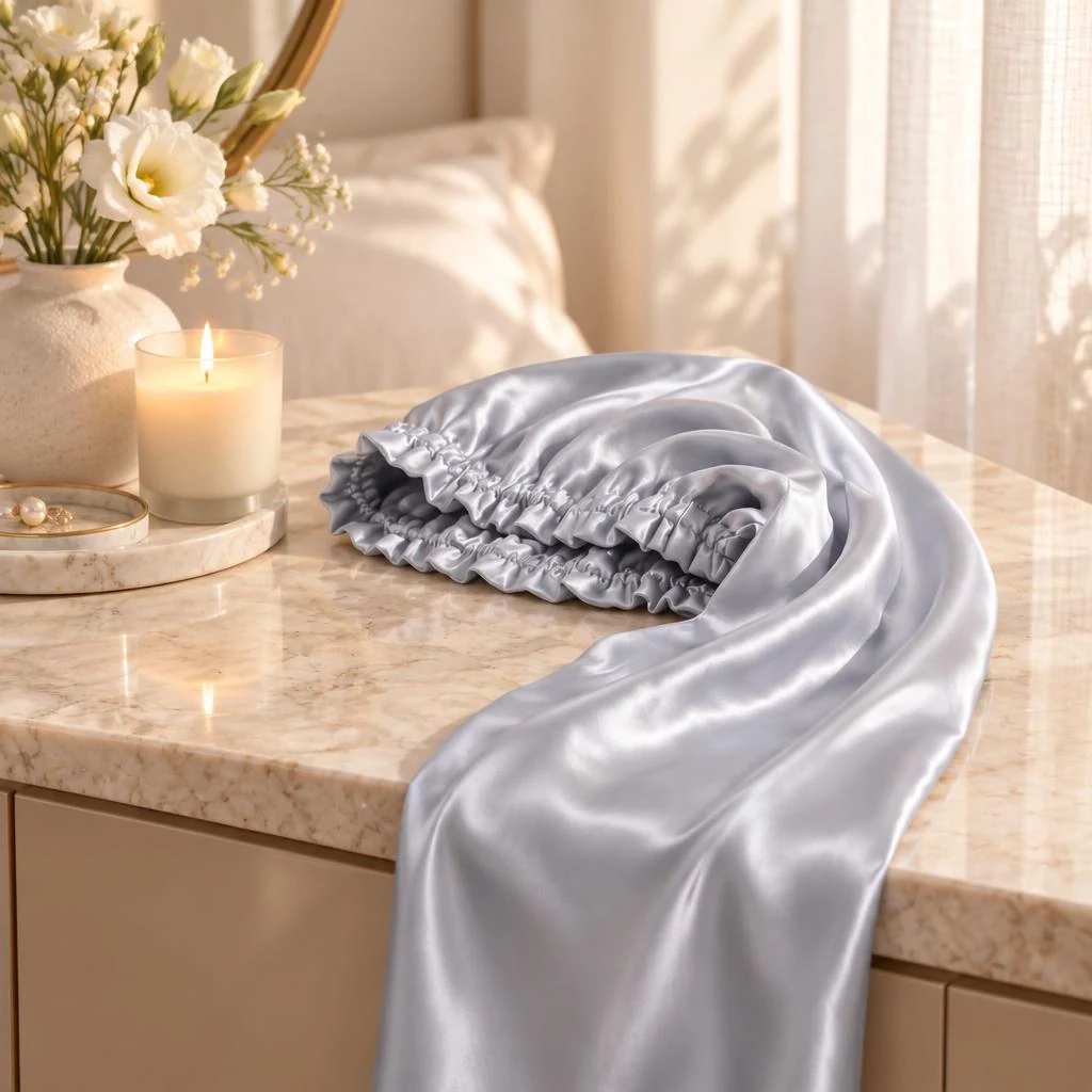 Bonnet en soie de mûrier pour cheveux longs et bouclés – Gris argent - Lifestyle et soin délicat des cheveux
