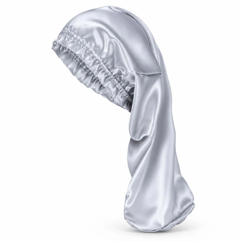 Bonnet en soie de mûrier pour cheveux longs et bouclés – Gris argent
