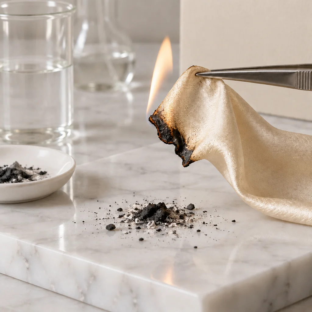 Illustration de la pure soie se consumant en laissant une cendre fine