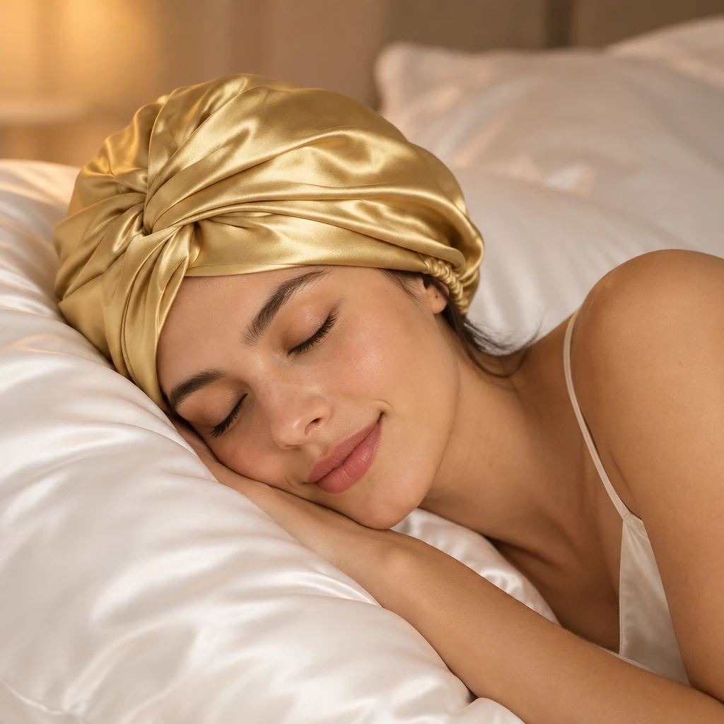 Bonnet de nuit en soie de mûrier standard – Or chaud - Sommeil serein et régénérant avec protection en soie